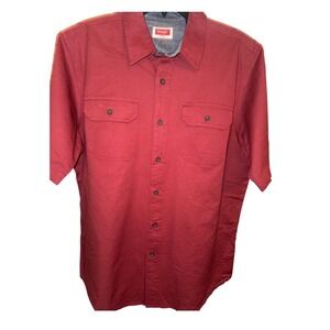 Wrangler‎ Mens Medium M Brick Red Short Sleeve Button Up Work Shirt